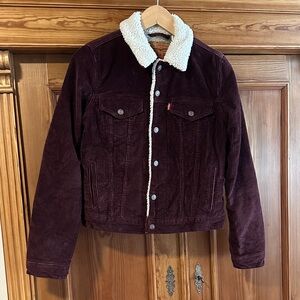 Levi’s Original Sherpa Lined Corduroy Trucker Jean Jacket Merlot Red small